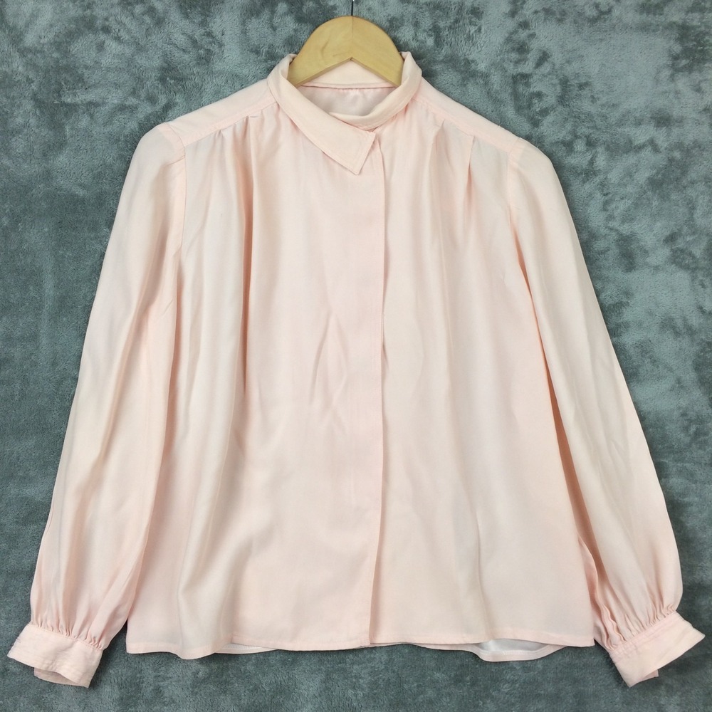 Vtg Silk Pink Blouse Women XS Silk‎ Button Up Corpcore Church READ